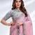 Baby pink faux crepe satin silk saree with embroidered blouse