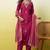 Floral embroidered silk blend v neck kurta trouser & dupatta set
