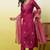 Floral embroidered silk blend v neck kurta trouser & dupatta set
