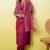 Floral embroidered silk blend v neck kurta trouser & dupatta set