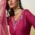 Floral embroidered silk blend v neck kurta trouser & dupatta set