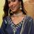 Floral embroidered silk blend v neck kurta trouser & dupatta set