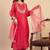 Floral embroidered silk blend round neck kurta trouser & dupatta set