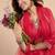 Floral embroidered silk blend round neck kurta trouser & dupatta set