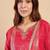 Floral embroidered silk blend round neck kurta trouser & dupatta set