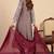 Floral embroidered silk blend v neck kurta trouser & dupatta set
