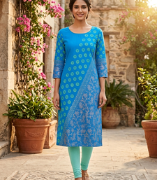 Women sky blue cotton straight kurta
