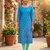 Women sky blue cotton straight kurta