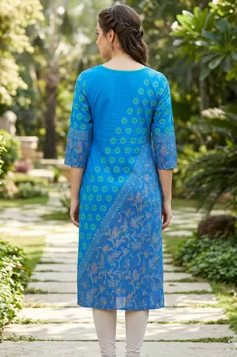 Women sky blue cotton straight kurta