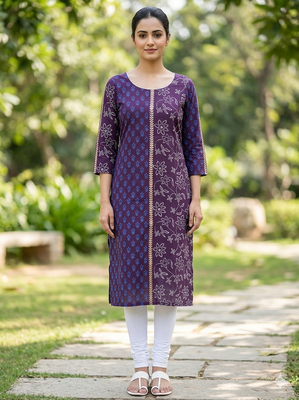Women wine cotton straight kurta 1