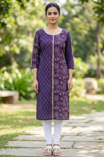 Women wine cotton straight kurta
