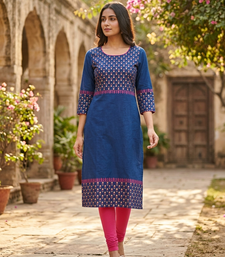Women navy cotton straight kurta