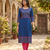 Women navy cotton straight kurta