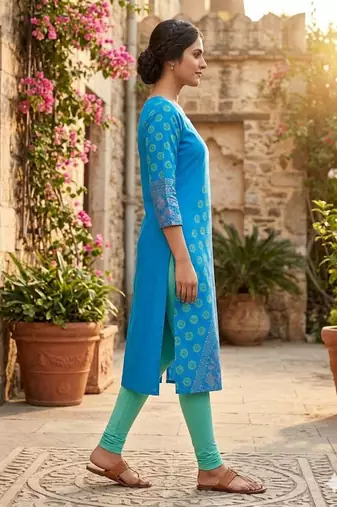 Women sky blue cotton straight kurta
