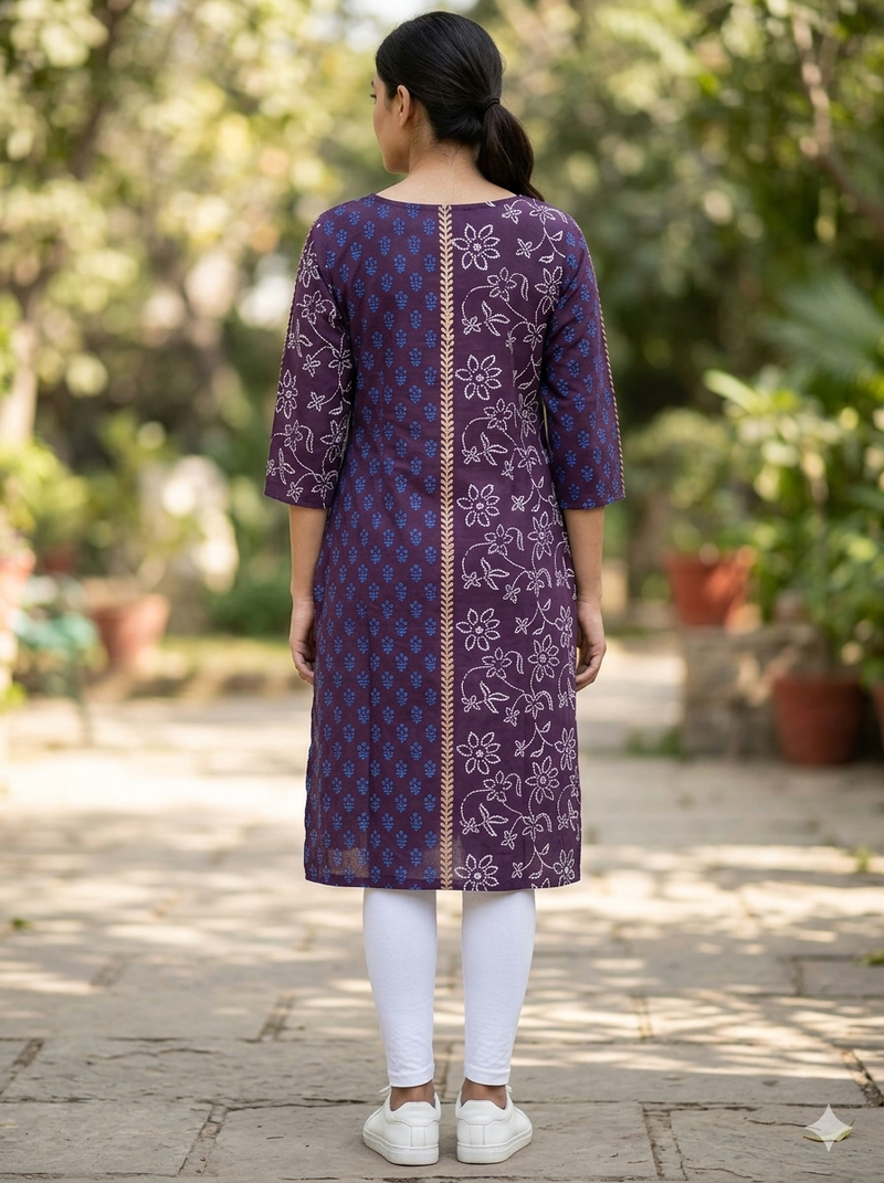 Women wine cotton straight kurta