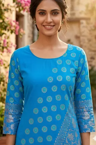 Women sky blue cotton straight kurta