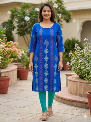 Women royal blue cotton straight kurta 1