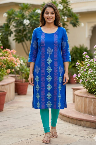 Women royal blue cotton straight kurta