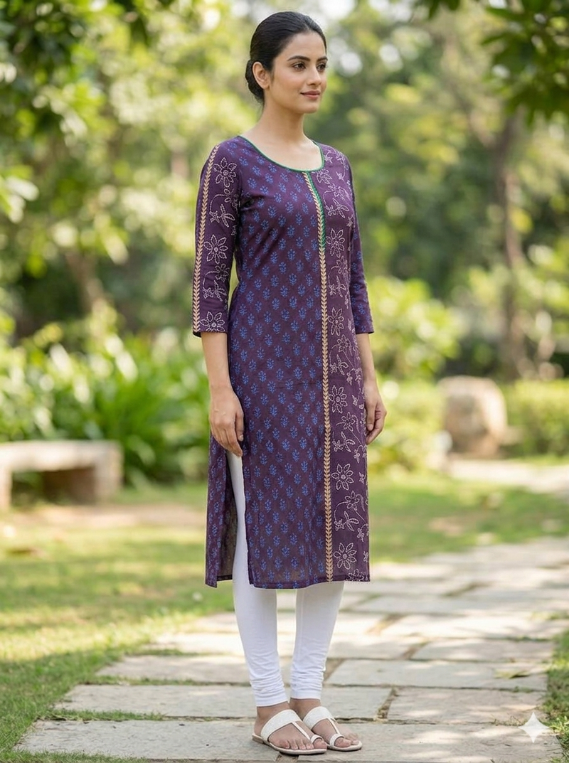 Women wine cotton straight kurta