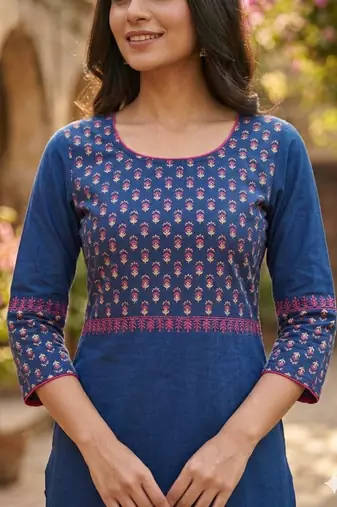 Women navy cotton straight kurta
