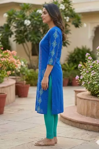 Women royal blue cotton straight kurta