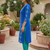 Women royal blue cotton straight kurta