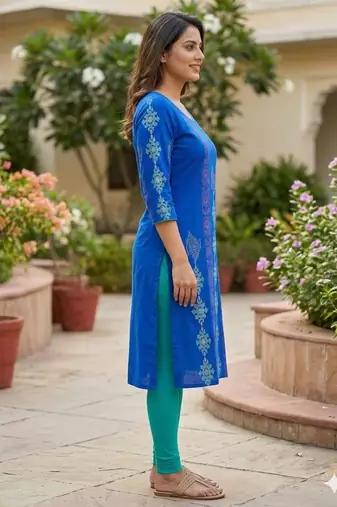 Women royal blue cotton straight kurta