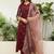 Floral embroidered chinon round neck kurta trouser & dupatta set