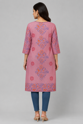 Women onion  cotton straight kurta 2