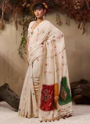 Red soft muga cotton resham weaving saree with blouse 1