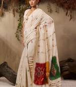 Red soft muga cotton resham weaving saree with blouse