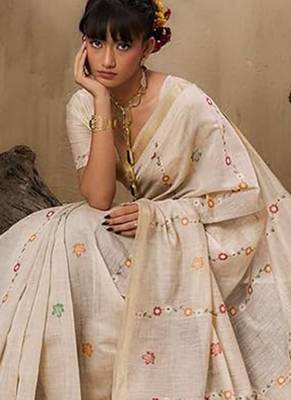 Red soft muga cotton resham weaving saree with blouse 2