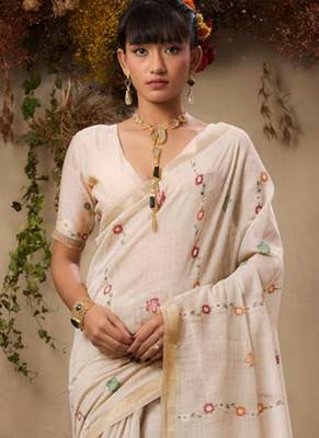 Red soft muga cotton resham weaving saree with blouse 3
