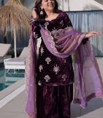 wine ice velvet palazzo set with fendi sequins dupatta