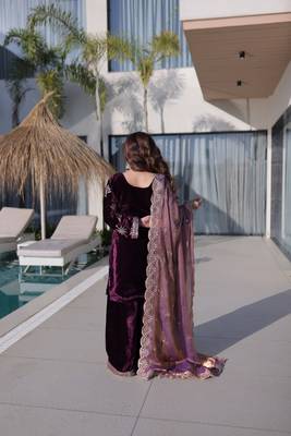 wine ice velvet palazzo set with fendi sequins dupatta 5