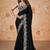 Black faux crepe satin silk saree with embroidered blouse