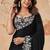 Black faux crepe satin silk saree with embroidered blouse