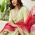 Floral embroidered chanderi round neck kurta trouser & dupatta set