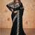 Black faux crepe satin silk saree with embroidered blouse