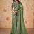 Sage green faux crepe satin silk saree with embroidered blouse