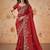 Red faux crepe satin silk saree with embroidered blouse