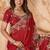 Red faux crepe satin silk saree with embroidered blouse