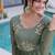 olive green  color beads embroidered work gown with long sleeves for women's