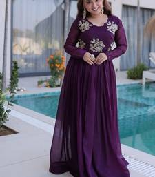 purple color beads embroidered work gown with long sleeves for women's