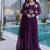 purple color beads embroidered work gown with long sleeves for women's