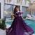 purple color beads embroidered work gown with long sleeves for women's