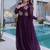 purple color beads embroidered work gown with long sleeves for women's