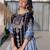 navy blue velvet with heavy embroidery work party wear dress with beautiful contrast dupatta