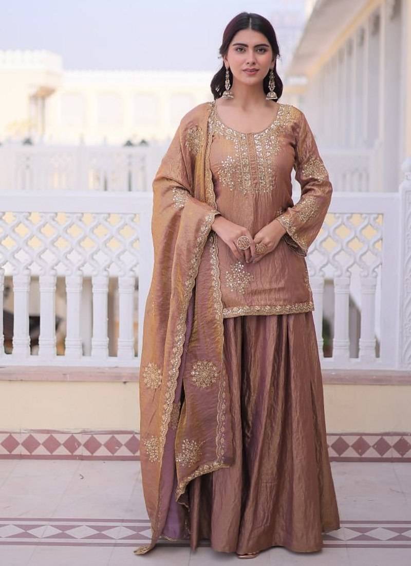 brown readymade ladies designer fendi crush zari embroidery work salwar,suit,dupatta  3 piece set dress