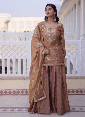 brown readymade ladies designer fendi crush zari embroidery work salwar,suit,dupatta  3 piece set dress 2